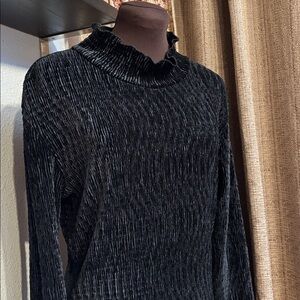 Molly Bracken black crushed velvet long sleeve turtle neck blouse. Size M/L.